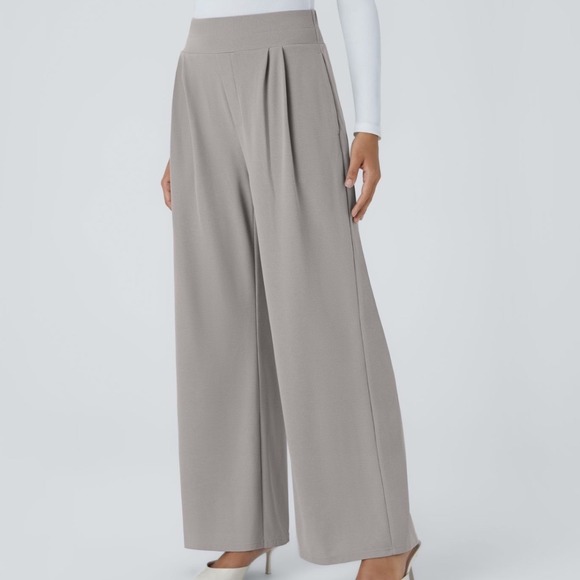 HALARA Pants - Halara Wide Leg Size M Pleated Trousers High Waist Flowy Dress Pants Taupe Grey
